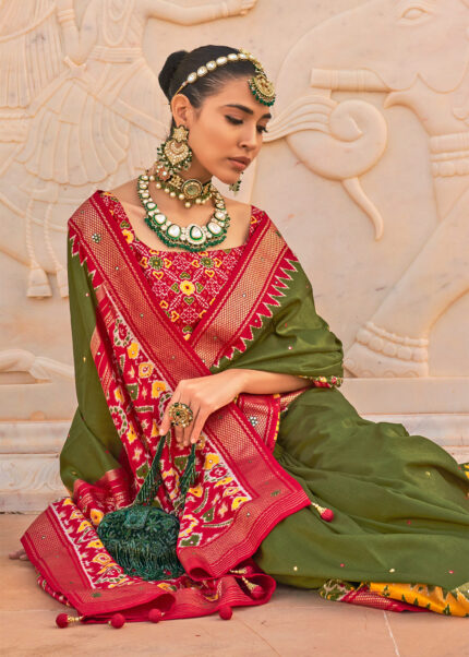 Mehndi Green Printed Patola Saree