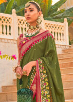 Mehndi Green Printed Patola Saree