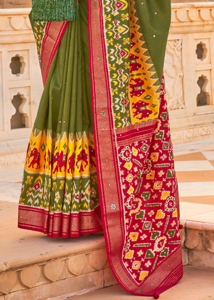 Mehndi Green Printed Patola Saree