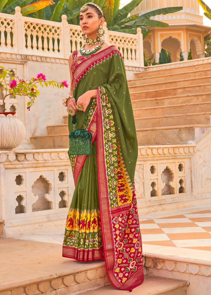 Mehndi Green Printed Patola Saree