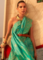 Mint Green Banarasi Satin Silk Saree