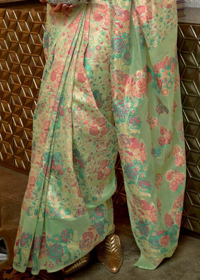 Mint Green Kashmiri Jamawar Saree