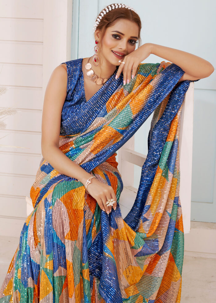 Multicoloured Designer Sequins Saree