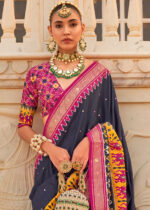 Navy Blue Printed Patola Saree