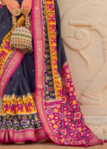 Navy Blue Printed Patola Saree