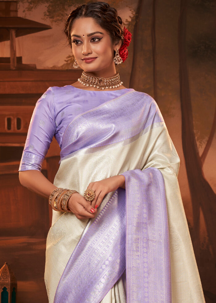 Off White Woven Kanjivaram Silk Saree