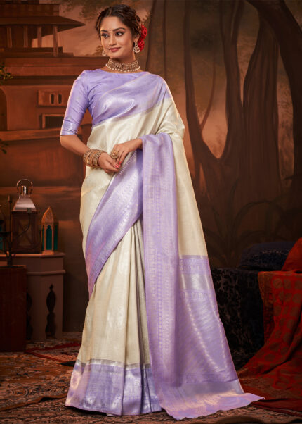 Off White Woven Kanjivaram Silk Saree