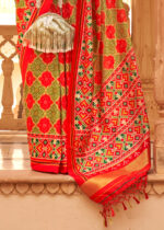 Olive Printed Patola Tussar Saree