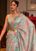 Powder Blue Kashmiri Jamawar Saree