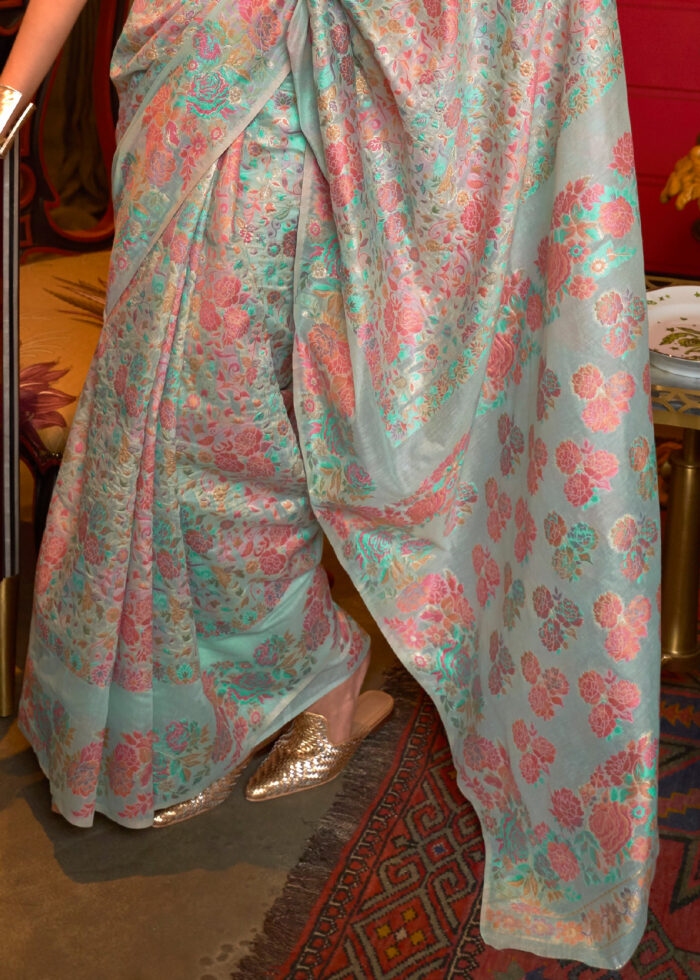 Powder Blue Kashmiri Jamawar Saree