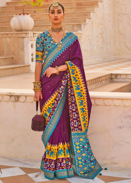 Purple Printed Patola Silk Saree