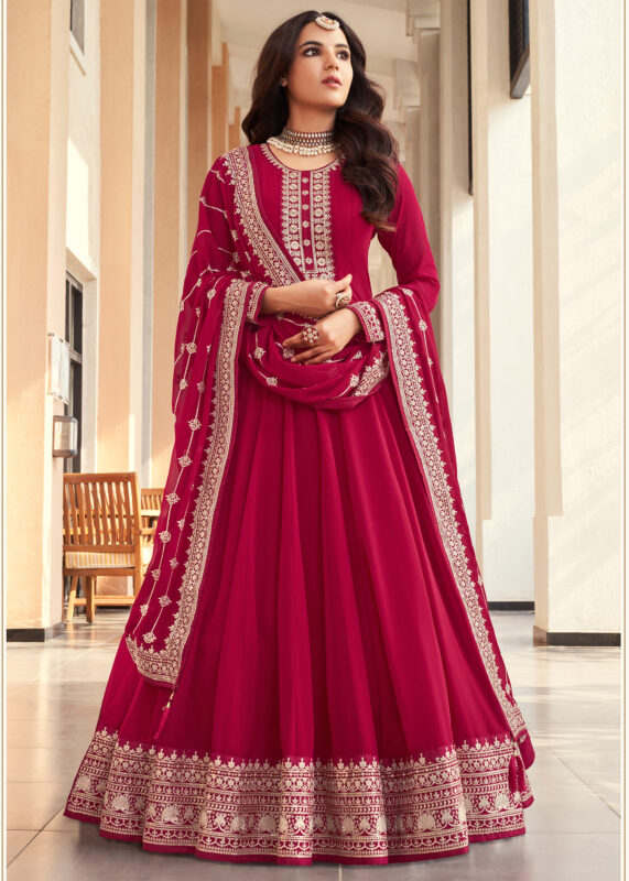 Raspberry Red Embroidered Anarkali Suit