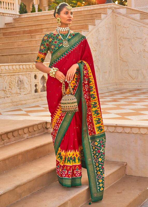 Red Printed Patola Silk Saree