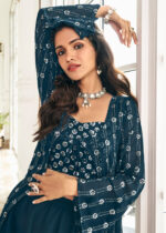 Regal Blue Crop Top Sharara with Shrug