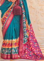 Teal Blue Printed Patola Saree