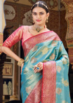 Turquoise Blue Banarasi Tissue Silk Saree