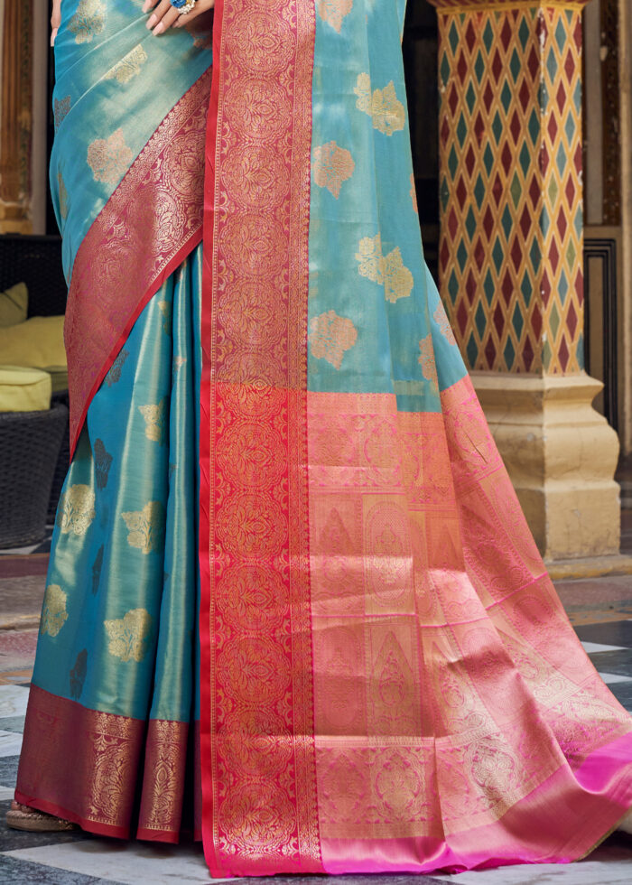 Turquoise Blue Banarasi Tissue Silk Saree