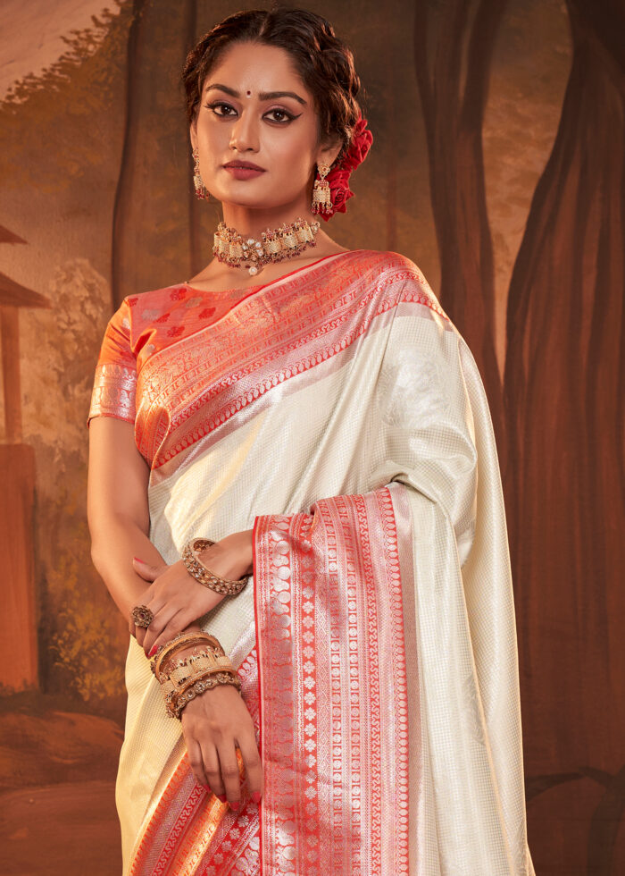 White Woven Kanjivaram Silk Saree