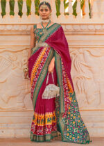 Wine Red Printed Patola Saree