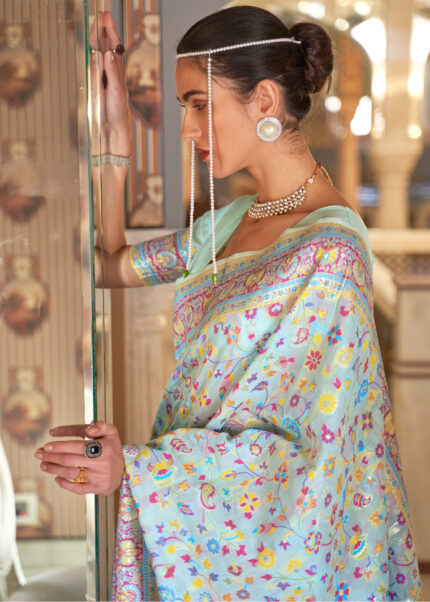 Alice Blue Jamawar Saree