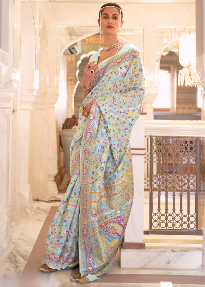 Alice Blue Jamawar Saree