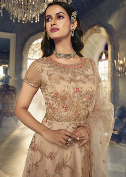 Almond Beige Heavy Embroidery Anarkali