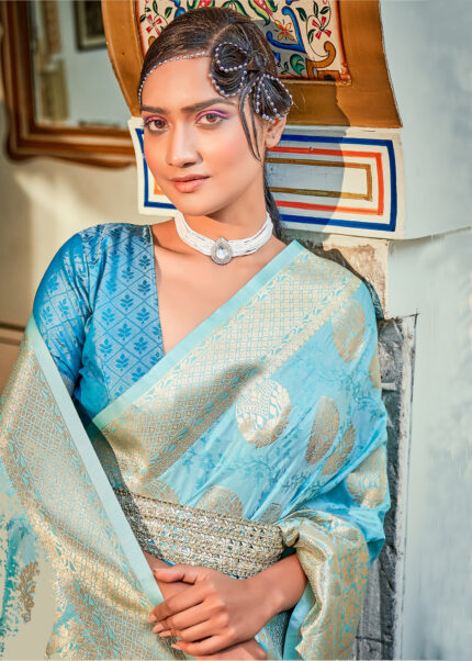 Angel Blue Banarasi Silk Saree