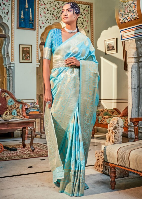 Angel Blue Banarasi Silk Saree