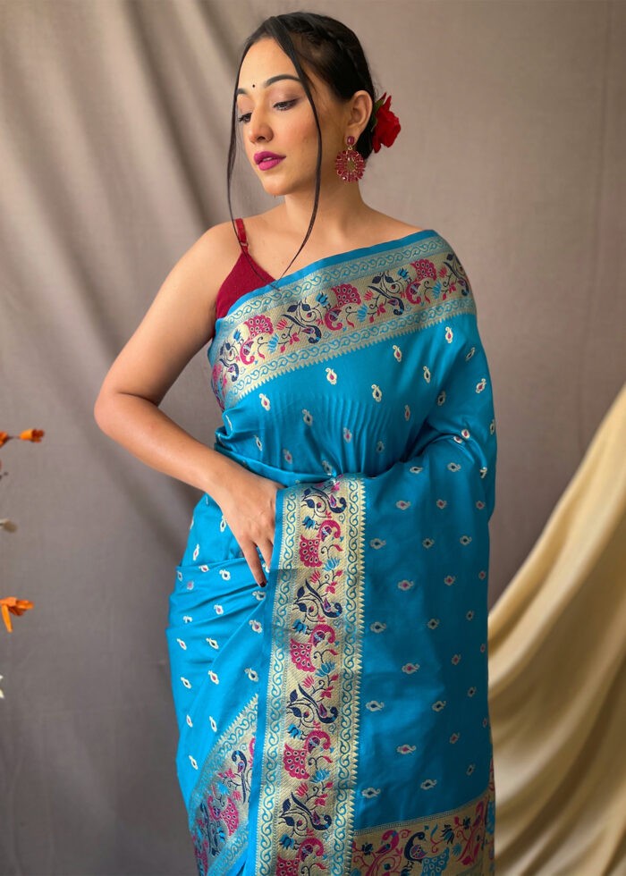 Angel Blue Paithani Silk Saree