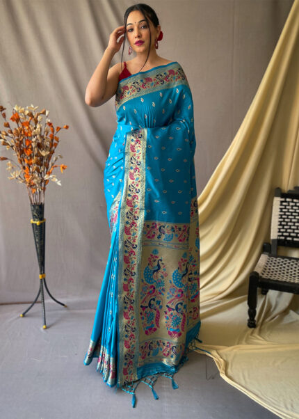 Angel Blue Paithani Silk Saree