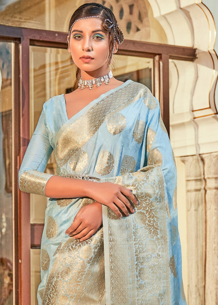 Aruba Blue Banarasi Silk Saree