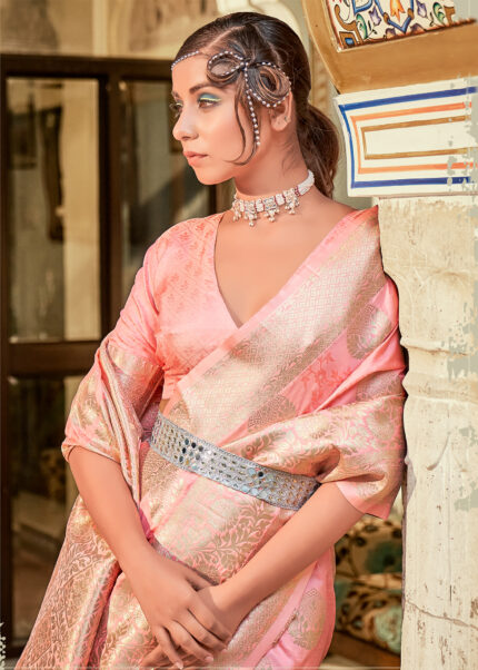 Baby Pink Banarasi Silk Saree