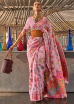 Baby Pink Kashmiri Jamawar Silk Saree