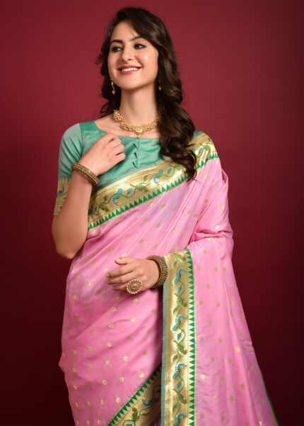 Baby Pink Paithani Silk Saree