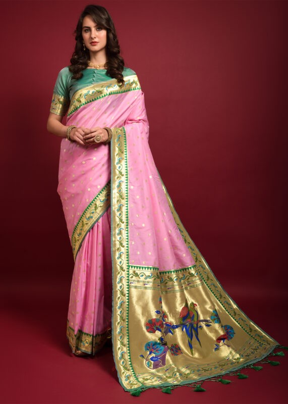 Baby Pink Paithani Silk Saree