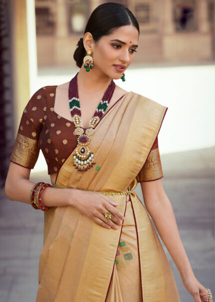 Beige Banarasi Tissue Silk Saree