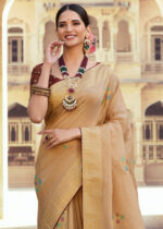 Beige Banarasi Tissue Silk Saree