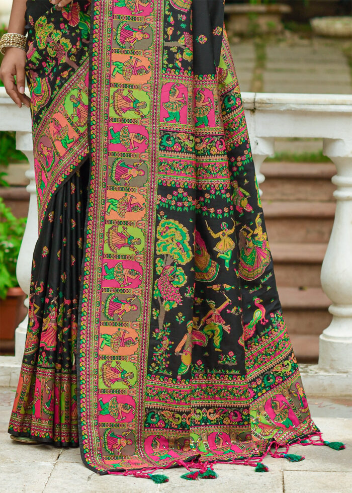 Black Kashmiri Jamawar Silk Saree