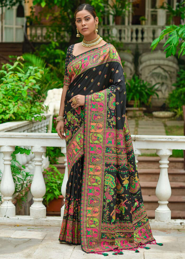 Black Kashmiri Jamawar Silk Saree