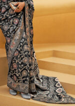 Black Lucknowi Chikankari Silk Saree