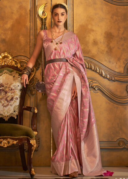 Blossom Pink Banarasi Satin Silk Saree