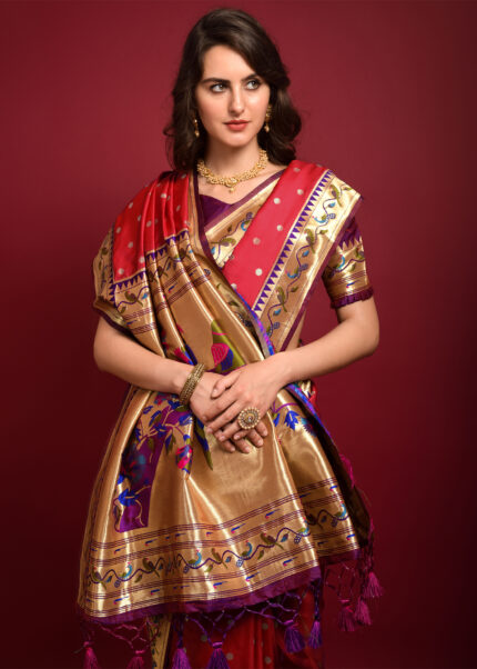 Bridal Red Paithani Silk Saree