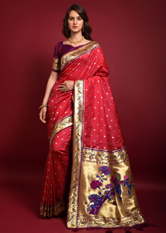 Bridal Red Paithani Silk Saree