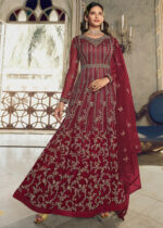 Cardinal Red Heavy Embroidery Anarkali