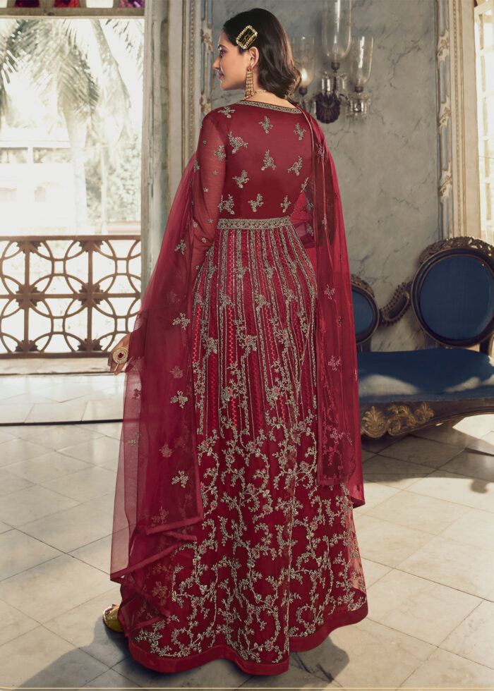 Cardinal Red Heavy Embroidery Anarkali