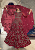 Cardinal Red Heavy Embroidery Anarkali