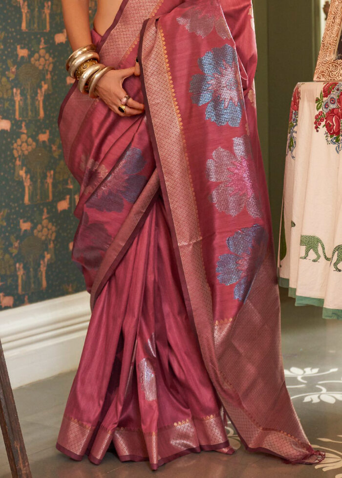 Carmine Red Banarasi Silk Handloom Saree