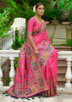 Cerise Pink Kashmiri Jamawar Silk Saree