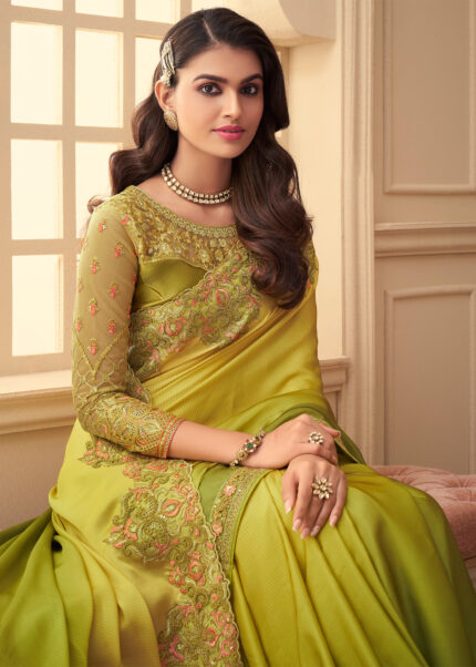 Citron Green Embroidered Saree