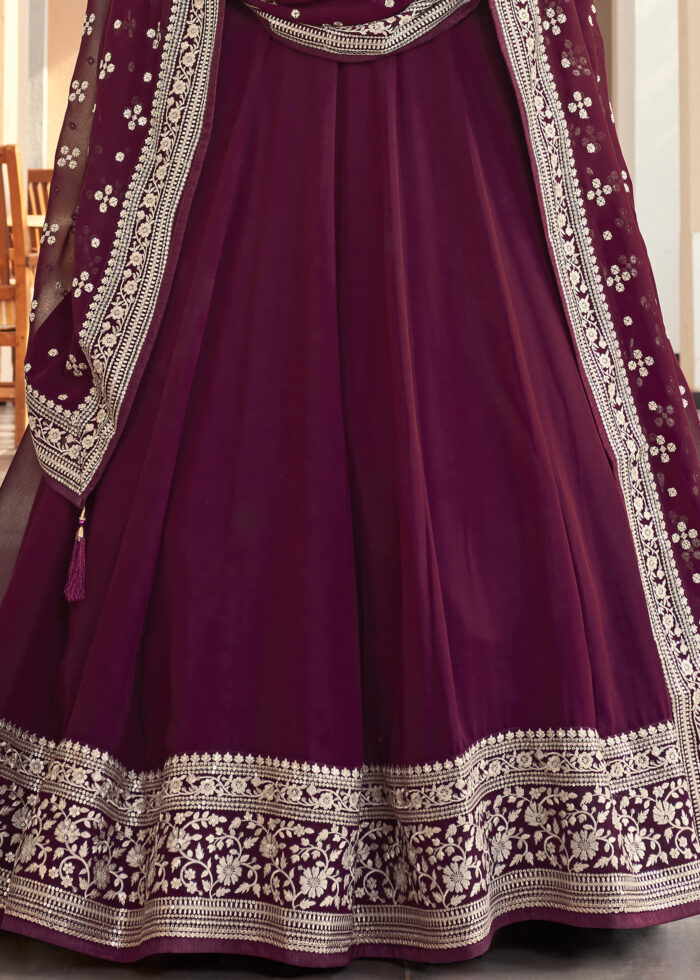 Claret Red Embroidered Anarkali Suit